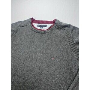 Tommy Hilfiger Sweater Mens Size XL Gray 100% Cotton Long Sleeve Crew Neck Knit